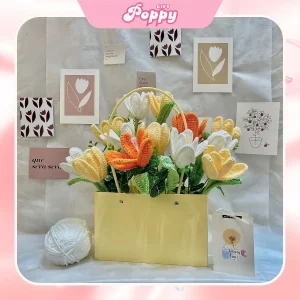 Set giỏ hoa len handmade tulip mix